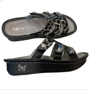 Algeria Dinah Animal Print Comfort Sandal Black/Grey   8-8.5  EU 38 NWOT